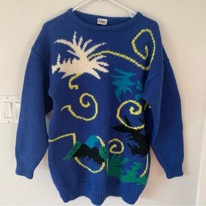 Vintage Kabri Blue Sweater Women’s Knit  Eagle Swirl Design Unique